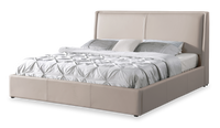 Nico Upholstered Storage Platform Bed in Vegan Leather Taupe Fabric, Hyrdraulic Lift - King Size