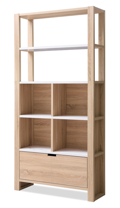 Oscar 36\" Contemporary Bookcase with File Drawer – Weathered White and Faux Marble