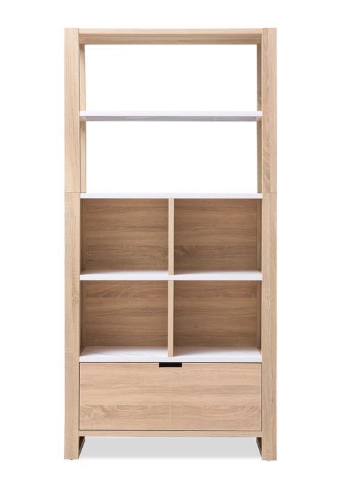Oscar 36\" Contemporary Bookcase with File Drawer – Weathered White and Faux Marble