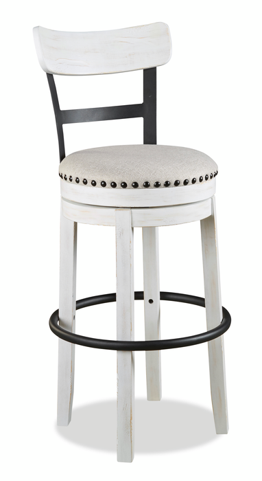Otis Bar Height Stool with Swivel Seat & Vegan Leather Fabric, 30.5\"H, Metal – White