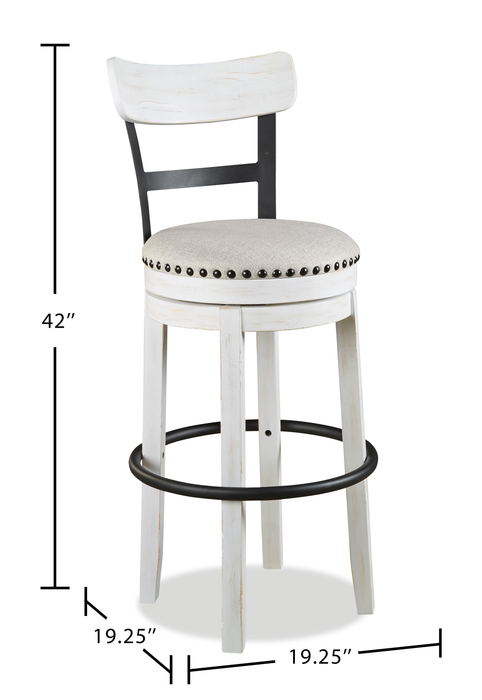 Otis Bar Height Stool with Swivel Seat & Vegan Leather Fabric, 30.5\"H, Metal – White