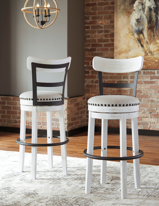 Otis Bar Height Stool with Swivel Seat & Vegan Leather Fabric, 30.5\"H, Metal – White