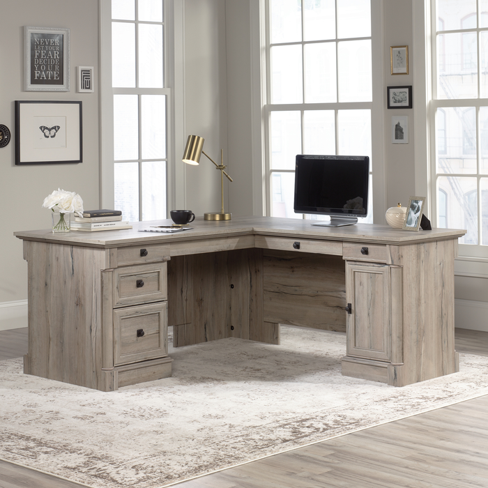 Palladia 65.12\" L-Shaped Desk with 3 Drawers – Split Oak