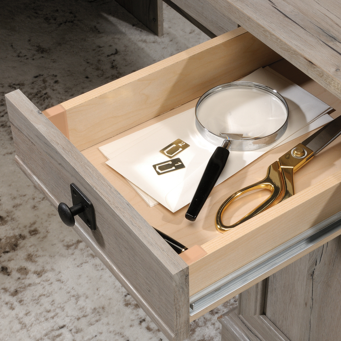 Palladia 65.12\" L-Shaped Desk with 3 Drawers – Split Oak