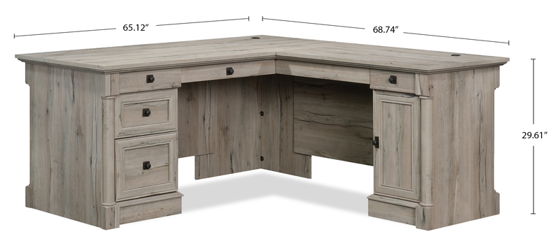 Palladia 65.12\" L-Shaped Desk with 3 Drawers – Split Oak