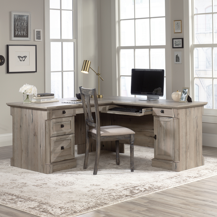 Palladia 65.12\" L-Shaped Desk with 3 Drawers – Split Oak
