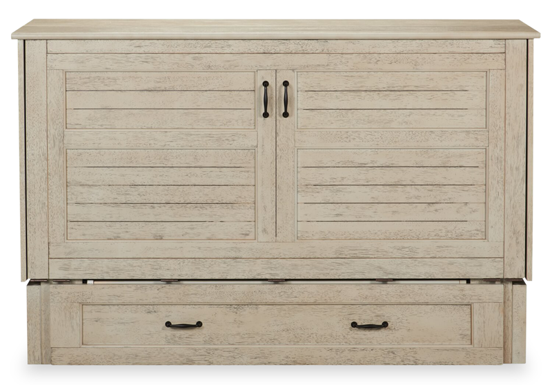 Parker Cabinet Bed with Pocket Coil Memory Foam Mattress, Driftwood - Queen Size
