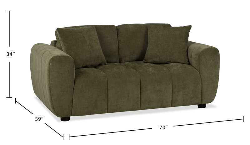 Made in Canada Pebble 70\" Fabric Loveseat with Matching Accent Pillows - Green