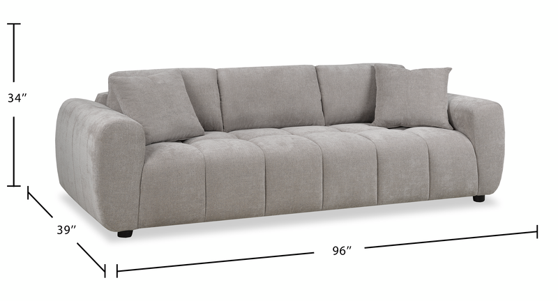 Made in Canada Pebble 96\" Fabric Sofa with Matching Accent Pillows - Grey