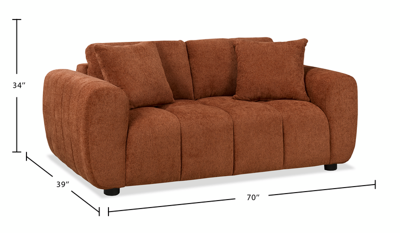 Made in Canada Pebble 70\" Fabric Loveseat with Matching Accent Pillows - Orange