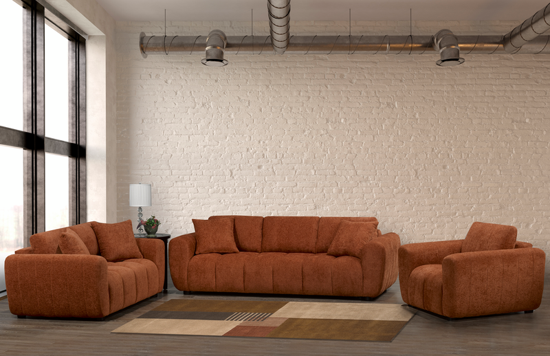 Made in Canada Pebble 70\" Fabric Loveseat with Matching Accent Pillows - Orange