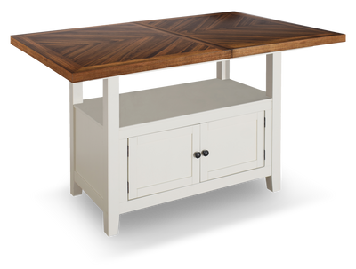 Piper Counter-Height Dining Table with 60-72"W Extension & Built-in Storage - Two-Tone White & Brown | Table de salle à manger Piper de hauteur comptoir de 60 po à 72 po (L) avec rallonge et rangement intégré - deux couleurs, blanc et brun