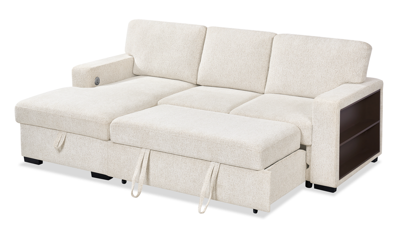 Pocket 2-piece Left-facing Linen-Look Fabric Sleeper Sectional with Storage - Beige