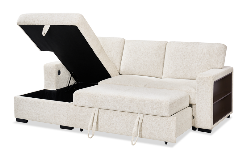 Pocket 2-piece Left-facing Linen-Look Fabric Sleeper Sectional with Storage - Beige