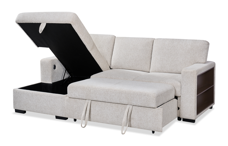 Pocket 2-piece Left-facing Linen-Look Fabric Sleeper Sectional with Storage - Beige