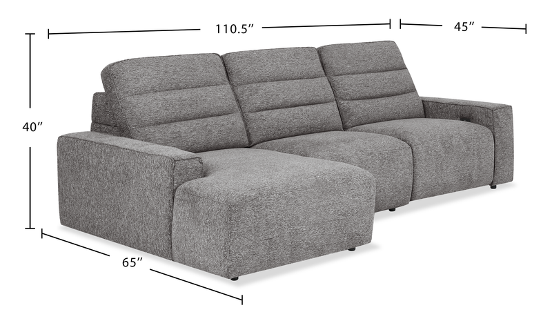 Shaquille O’Neal Home Prestige 3-Piece Left-Facing Sectional with Power Reclining – Grey 
