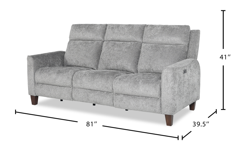 Primrose 81” Chenille Fabric Power Reclining Sofa with Power Headrest – Slate