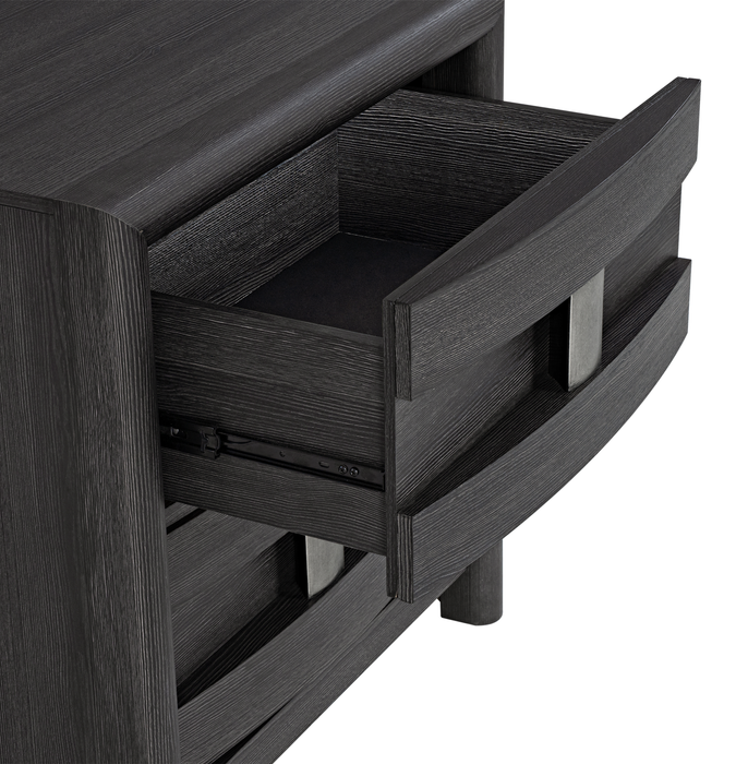 Rocco Bedside 2-Drawer Nightstand with Built-In Charging Port, 25\"W x 26\"H - Dark Grey