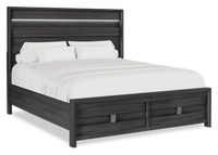 Rocco Storage Bed with 2 Built-In Footboard Drawers & LED Lit Headboard, Dark Grey - King Size 
