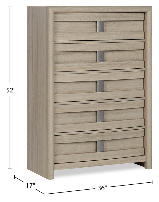 Rocco Bedroom Chest of Drawers, 5-Drawer, 36\"W x 52\"H - Light Brown