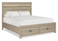 Rocco Storage Bed with 2 Built-In Footboard Drawers & LED Lit Headboard, Light Brown - King Size 