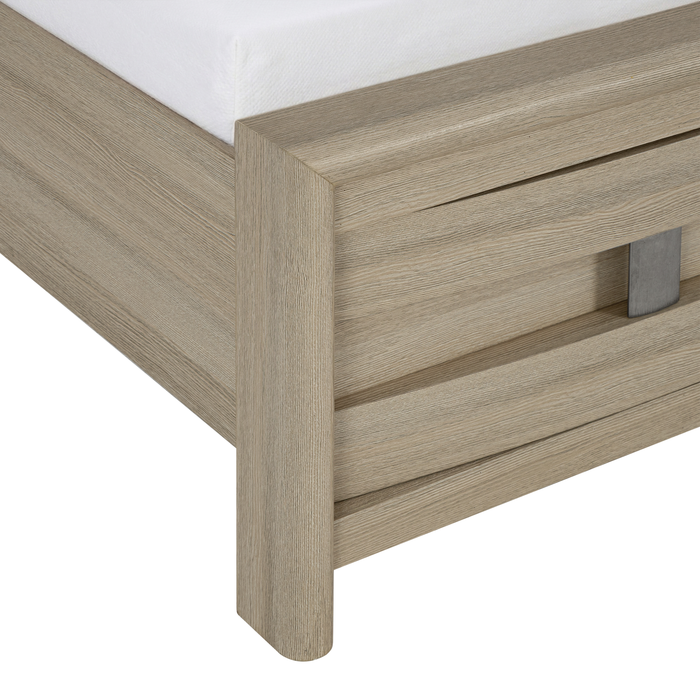 Rocco Storage Bed with 2 Built-In Footboard Drawers & LED Lit Headboard, Light Brown - Queen Size