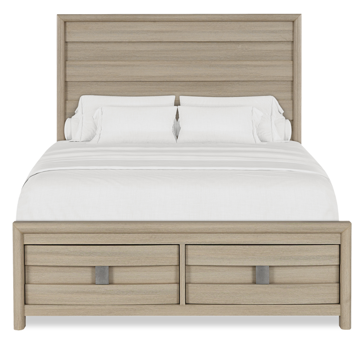 Rocco Storage Bed with 2 Built-In Footboard Drawers & LED Lit Headboard, Light Brown - Queen Size