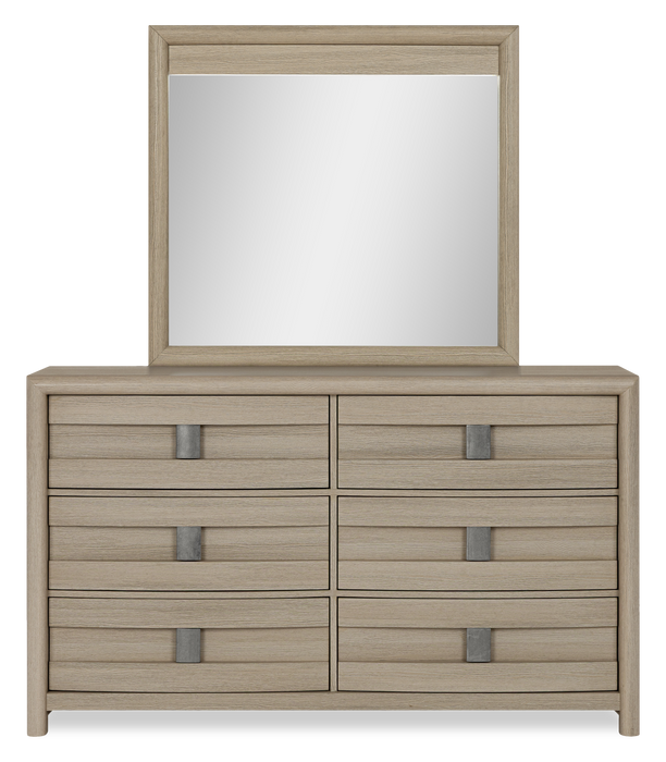 Rocco 6pc Bedroom Set, LED Storage Bed, Dresser, Mirror & Nightstand, Light Brown - Queen Size