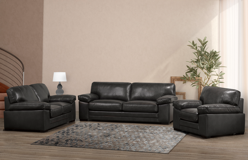 Rodeo 91” Top-Grain Genuine Leather Sofa with Removable Cushions – Charcoal