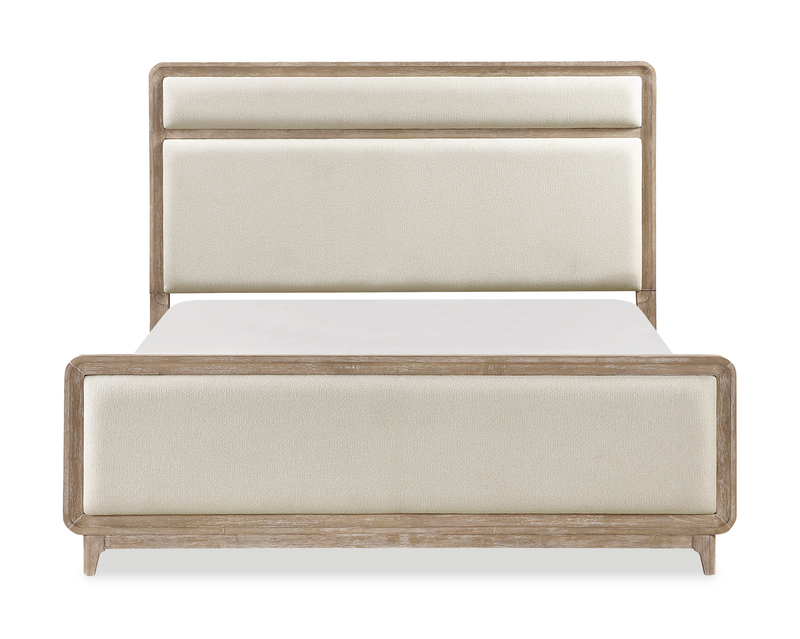 Sasha Panel Bed with Fabric Headboard & Footboard, Natural Oak Brown - Queen Size