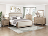 Sasha Panel Bed with Fabric Headboard & Footboard, Natural Oak Brown - Queen Size | Lit à panneaux Sasha avec tête et pied de lit en tissu, brun chêne naturel - format grand lit