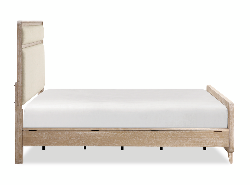 Sasha Panel Bed with Fabric Headboard & Footboard, Natural Oak Brown - Queen Size