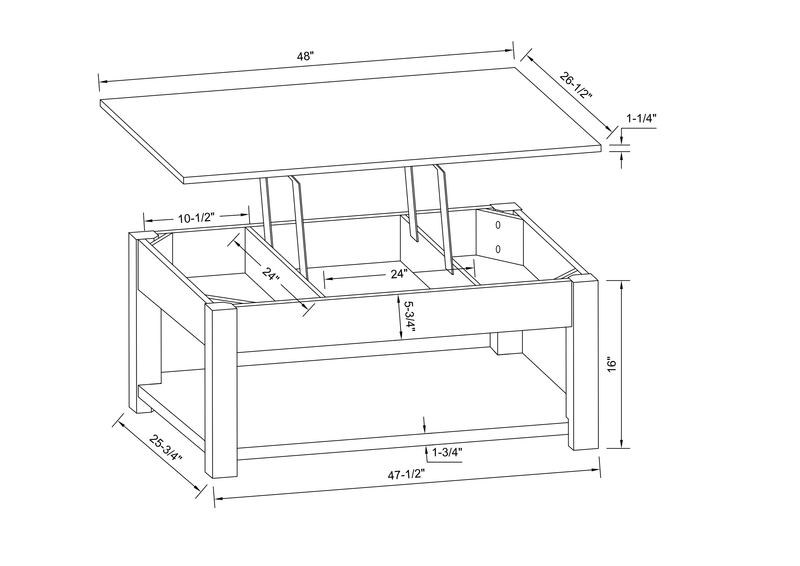 Sicily 48” Traditional Lift-Top Coffee Table with Storage and Casters – Light Espresso with Marble Look Top