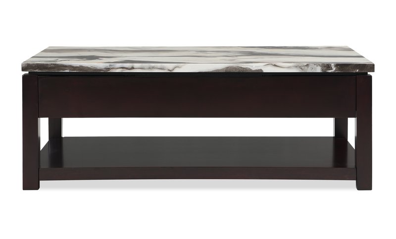 Sicily 48” Traditional Lift-Top Coffee Table with Storage and Casters – Light Espresso with Marble Look Top