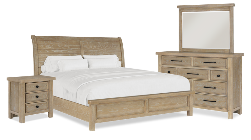 Sonoma 6pc Bedroom Set with Bed, Dresser, Mirror & Nightstand, Light Brown - King Size