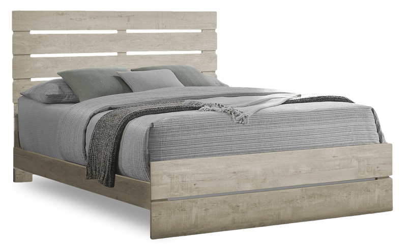 Soren Panel Bed with Slat Headboard & Frame, Bleached Oak - Queen Size