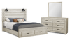 Soren 5pc Bedroom Set with Slat Storage Bed, Dresser & Mirror, LED, Bleached Oak - Queen 