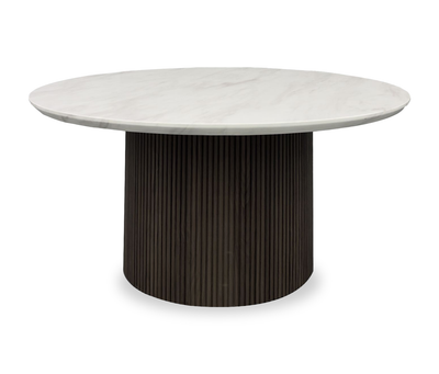 Sylvie 38” Modern Round Coffee Table with Marble Look Top – Dark Brown  | Table à café ronde moderne Sylvie de 38 po avec dessus en imitation de marbre - brun foncé