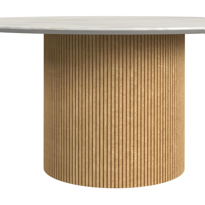 Sylvie 38” Modern Round Coffee Table with Marble Look Top – Natural 