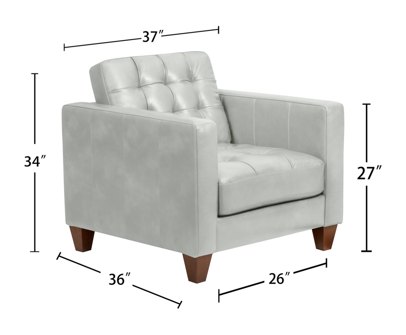 Theo 37\" Top-Grain Genuine Leather Chair with Removable Back Cushion and Wood Feet – Blue