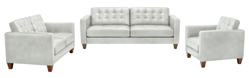 Theo 85\" Top-Grain Genuine Leather Sofa with Removable Back Cushion and Wood Feet – Blue