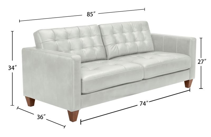 Theo 85\" Top-Grain Genuine Leather Sofa with Removable Back Cushion and Wood Feet – Blue
