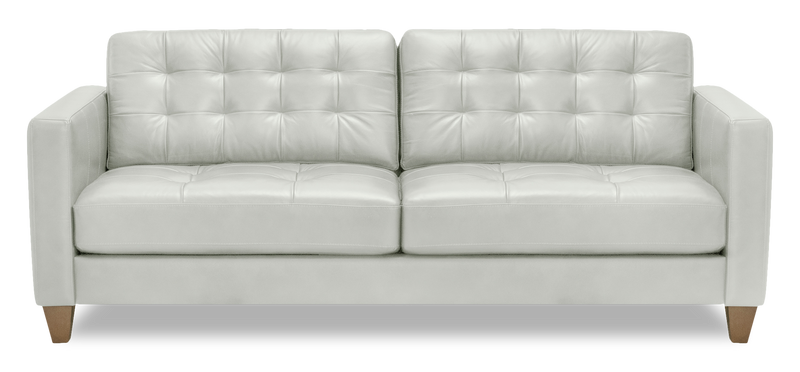 Theo 85\" Top-Grain Genuine Leather Sofa with Removable Back Cushion and Wood Feet – Blue