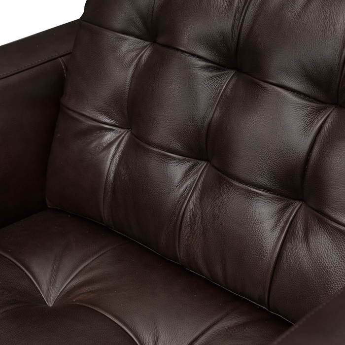 Theo 37\" Top-Grain Genuine Leather Chair with Removable Back Cushion and Wood Feet – Brown