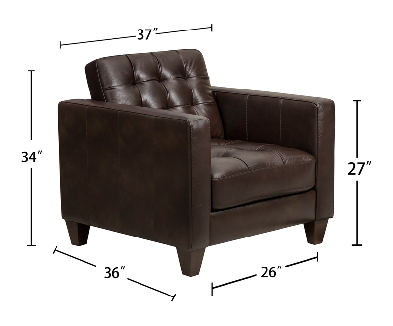 Theo 37\" Top-Grain Genuine Leather Chair with Removable Back Cushion and Wood Feet – Brown