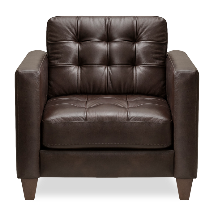 Theo 37\" Top-Grain Genuine Leather Chair with Removable Back Cushion and Wood Feet – Brown