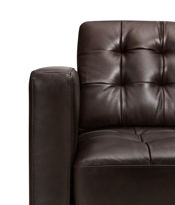 Theo 62\" Top-Grain Genuine Leather Loveseat with Removable Back Cushion and Wood Feet – Brown