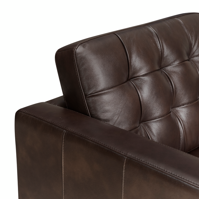 Theo 62\" Top-Grain Genuine Leather Loveseat with Removable Back Cushion and Wood Feet – Brown