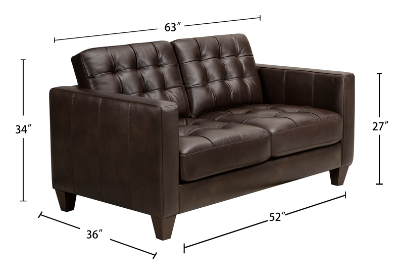 Theo 62\" Top-Grain Genuine Leather Loveseat with Removable Back Cushion and Wood Feet – Brown