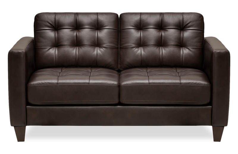 Theo 62\" Top-Grain Genuine Leather Loveseat with Removable Back Cushion and Wood Feet – Brown